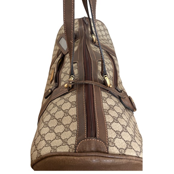 Gucci Vintage GG Supreme Boston Duffle Bag Brown Monogram Weekender Travel Bag - Picture 4 of 16